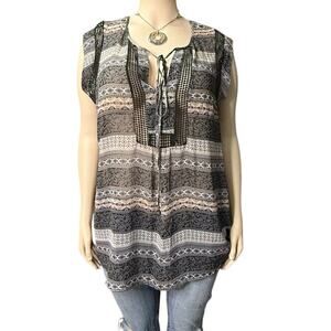 Black Rainn Boho Style Sleeveless Top Size 3X in Multi-color